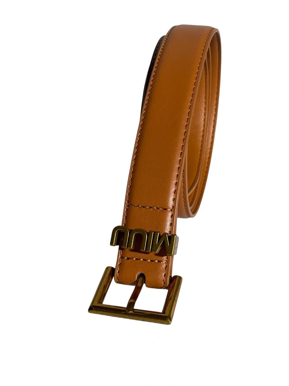 💁🏻‍♀️ Women’s Tan Leather Belt with Gold-Tone Logo Buckle 💁🏻‍♀️